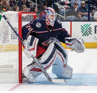 COLUMBUS, OH - SEPTEMBER 17: Columbus Blue Jackets goaltender Joonas Korpisalo #70 in net during the preseason game between the Buffalo Sabres and the Columbus Blue Jackets at Nationwide Arena on September 17, 2019  (Photo by Jason Mowry Icon Sportswire via Getty Images)