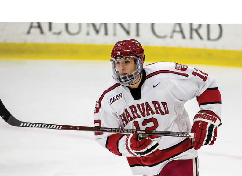 BOSTON, MA - JANUARY 8: John Marino #12 of the Harvard Crimson skates against the Boston University Terriers during NCAA hockey at The Bright-Landry Hockey Center on January 8, 2019 in Boston, Massachusetts  The game ended in a 2-2 tie  (Photo by Richard T Gagnon Getty Images)