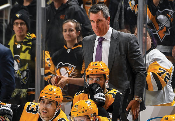 PITTSBURGH, PA - DECEMBER 14:  Head coach Mike Sullivan looks on against the Los Angeles Kings at PPG PAINTS Arena on December 14, 2019 in Pittsburgh, Pennsylvania  (Photo by Joe Sargent NHLI via Getty Images)