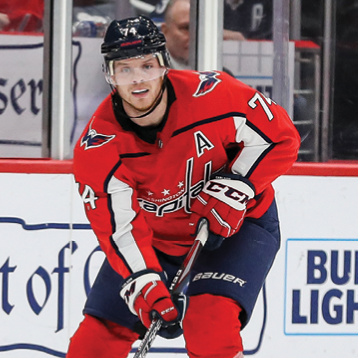 WASHINGTON, DC - FEBRUARY 25: John Carlson #74 of the Washington Capitals skates against the Winnipeg Jets during the third period at Capital One Arena on February 25, 2020 in Washington, DC  (Photo by Patrick Smith Getty Images)