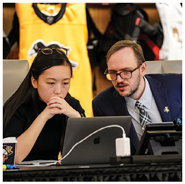PITTSBURGH, PA - JULY 24: (L-R) Katerina Wu, Data Scientist, and Nick Citrone, Senior Data Scientist, of the Pittsburgh Penguins attend rounds 2-7 of the 2021 NHL Entry Draft at PPG Paints Arena on July 24, 2021 in Pittsburgh, Pennsylvania  (Photo by Evan Schall NHLI via Getty Images)