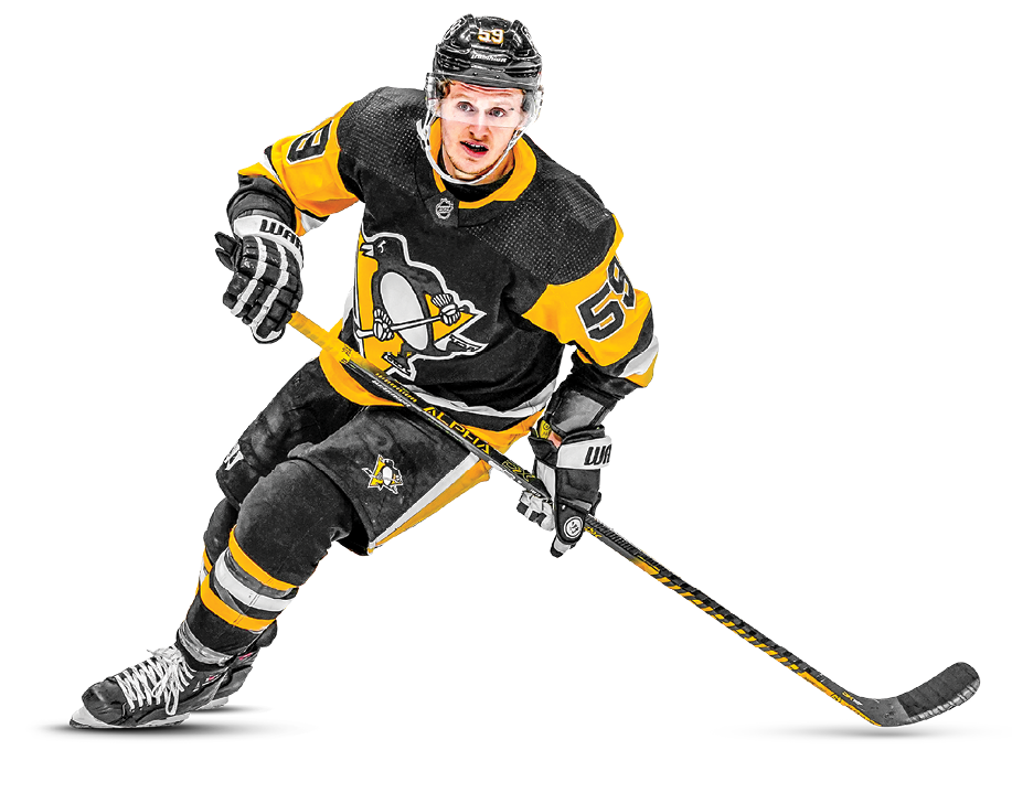 PITTSBURGH, PA - MARCH 07: Pittsburgh Penguins Left Wing Jake Guentzel (59) skates during the first period in the NHL game between the Pittsburgh Penguins and the New York Rangers on March 7, 2021, at PPG Paints Arena in Pittsburgh, PA  (Photo by Jeanine Leech Icon Sportswire via Getty Images)