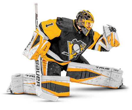 PITTSBURGH, PA - JANUARY 19: Pittsburgh Penguins Goalie Casey DeSmith (1) makes a save during the first period in the NHL game between the Pittsburgh Penguins and the Washington Capitals on January 19, 2021, at PPG Paints Arena in Pittsburgh, PA  (Photo by Jeanine Leech Icon Sportswire via Getty Images)