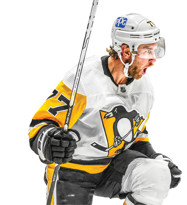 UNIONDALE, NEW YORK - MAY 20: Jeff Carter #77 of the Pittsburgh Penguins scores at 7:00 of the third period on the powerplay against Semyon Varlamov #40 of the New York Islanders in Game Three of the First Round of the 2021 Stanley Cup Playoffs at the Nassau Coliseum on May 20, 2021 in Uniondale, New York  (Photo by Bruce Bennett Getty Images)