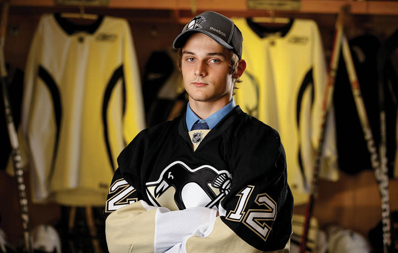 PITTSBURGH, PA - JUNE 23:  Teddy Blueger, 52nd overall pick by the Pittsburgh Penguins, poses for a portrait during the 2012 NHL Entry Draft at Consol Energy Center on June 23, 2012 in Pittsburgh, Pennsylvania   (Photo by Gregory Shamus NHLI via Getty Images) 