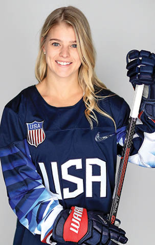 WESLEY CHAPEL, FL - JANUARY 16:  Emily Pfalzer #8 of the United States Women's Hockey Team poses for a portrait on January 16, 2018 in Wesley Chapel, Florida   (Photo by Mike Ehrmann Getty Images)