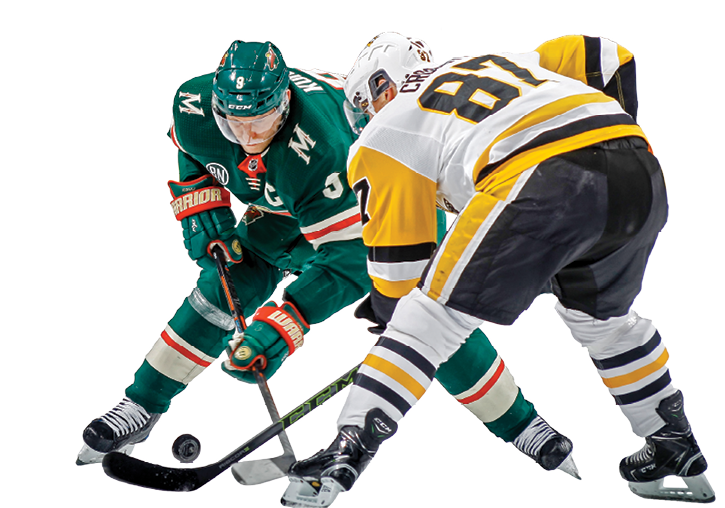 ST  PAUL, MN - DECEMBER 31: Mikko Koivu #9 of the Minnesota Wild and Sidney Crosby #87 of the Pittsburgh Penguins face-off during a game at Xcel Energy Center on December 31, 2018 in St  Paul, Minnesota (Photo by Bruce Kluckhohn NHLI via Getty Images) 