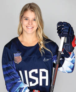 WESLEY CHAPEL, FL - JANUARY 16:  Emily Pfalzer #8 of the United States Women's Hockey Team poses for a portrait on January 16, 2018 in Wesley Chapel, Florida   (Photo by Mike Ehrmann Getty Images)