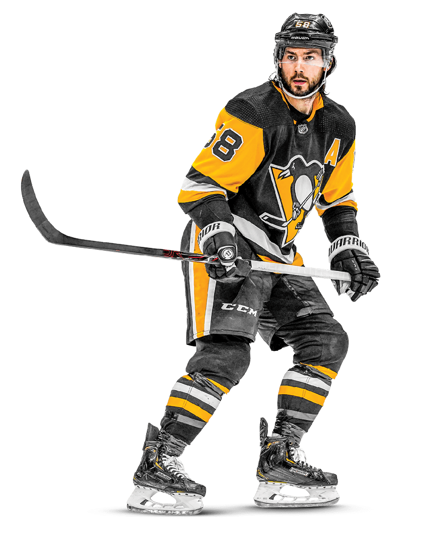PITTSBURGH, PA - MARCH 29: Pittsburgh Penguins Defenseman Kris Letang (58) skates during the second period in the NHL game between the Pittsburgh Penguins and the New York Islanders on March 29, 2021, at PPG Paints Arena in Pittsburgh, PA  (Photo by Jeanine Leech Icon Sportswire via Getty Images)