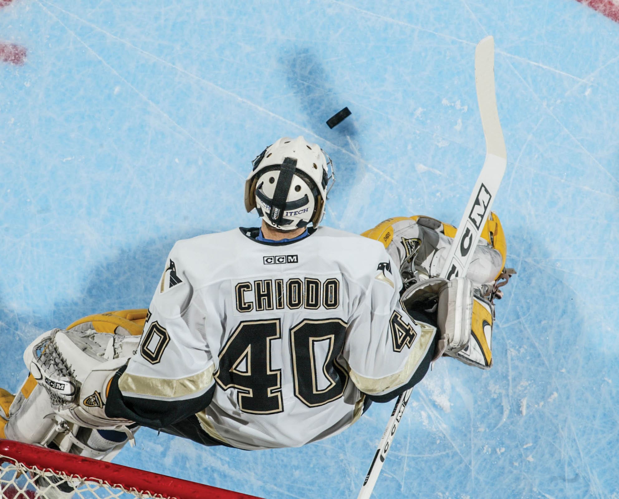2004 Season:  Player Andy Chiodo of the Pittsburgh Penguins   (Photo by Bruce Bennett Studios via Getty Images Studios Getty Images)
