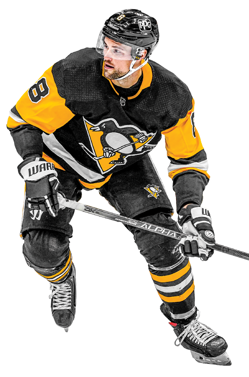 PITTSBURGH, PA - MARCH 29: Pittsburgh Penguins Defenseman Brian Dumoulin (8) skates during the second period in the NHL game between the Pittsburgh Penguins and the New York Islanders on March 29, 2021, at PPG Paints Arena in Pittsburgh, PA  (Photo by Jeanine Leech Icon Sportswire via Getty Images)