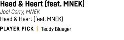 Head & Heart (feat  MNEK) Joel Corry, MNEK Head & Heart (feat  MNEK) PLAYER PICK   Teddy Blueger