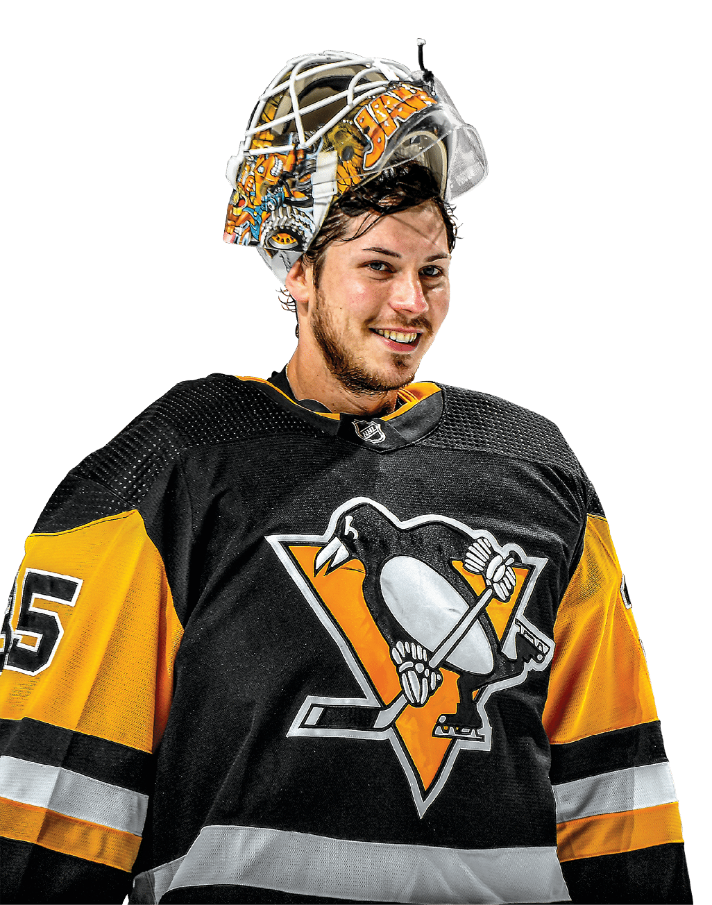PITTSBURGH, PA - OCTOBER 16: Tristan Jarry #35 of the Pittsburgh Penguins looks on against the Chicago Blackhawks at PPG PAINTS Arena on October 16, 2021 in Pittsburgh, Pennsylvania  (Photo by Joe Sargent NHLI via Getty Images)