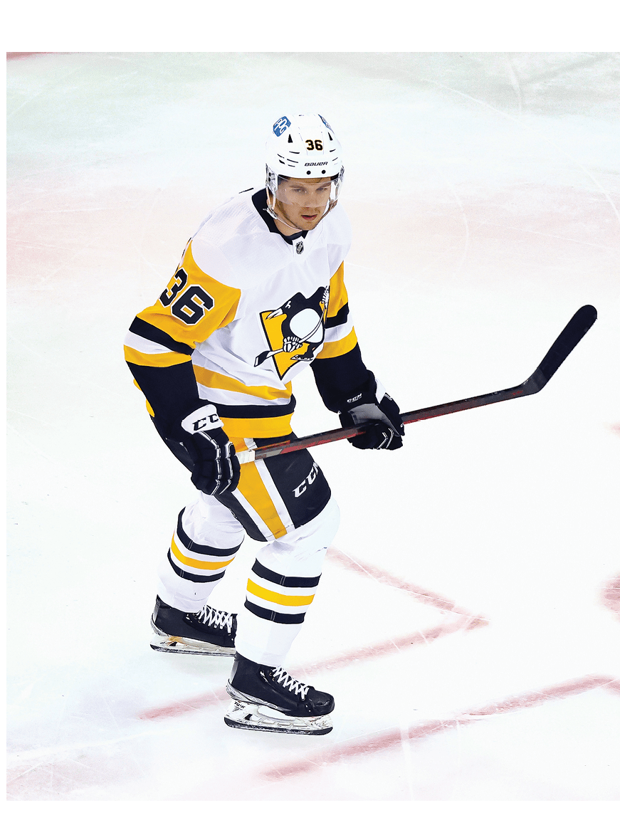 NEW YORK, NEW YORK - APRIL 07: Filip Hallander #36 of the Pittsburgh Penguins skates in warm-ups prior to the game against the New York Rangers at Madison Square Garden on April 07, 2022 in New York City  (Photo by Bruce Bennett Getty Images)
