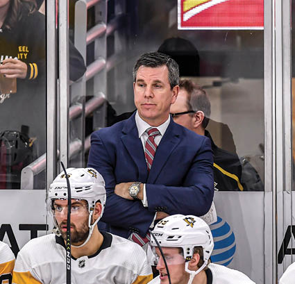 CHICAGO, IL - DECEMBER 12: Pittsburgh Penguins head coach Mike Sullivan looks on in second period action of an NHL game between the Chicago Blackhawks and the Pittsburgh Penguins on December 12, 2018 at the United Center in Chicago, IL  (Photo by Robin Alam Icon Sportswire via Getty Images)
