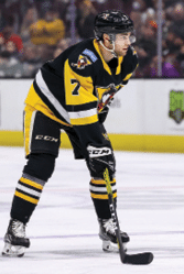 CLEVELAND, OH - JANUARY 28: Wilkes-Barre Scranton Penguins defenceman Mitch Reinke (7) on the ice during the first period of the American Hockey League game between the Wilkes-Barre Scranton Penguins and Cleveland Monsters on January 28, 2022, at Rocket Mortgage FieldHouse in Cleveland, OH  (Photo by Frank Jansky Icon Sportswire via Getty Images)