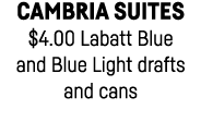 Cambria Suites  4 00 Labatt Blue and Blue Light drafts and cans
