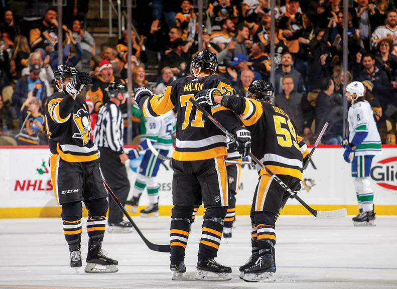 November 27, 2019 - Pittsburgh Penguins vs Vancouver Canucks at PPG Paints Arena  Pittsburgh won the game 8-6 
