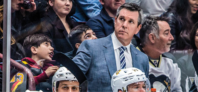 VANCOUVER, BC - DECEMBER 21:  Pittsburgh Penguins Head Coach Mike Sullivan looks up ice during their NHL game against the Vancouver Canucks at Rogers Arena on December 21, 2019 in Vancouver, British Columbia, Canada  (Photo by Derek Cain Icon Sportswire via Getty Images)