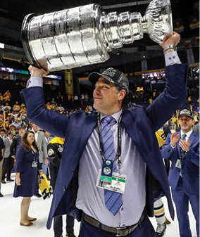 NASHVILLE, TN - JUNE 11: Bill Guerin of the Pittsburgh Penguins celebrates with the Stanley Cup following a victory over the Nashville Predators in Game Six of the 2017 NHL Stanley Cup Final at the Bridgestone Arena on June 11, 2017 in Nashville, Tennessee   (Photo by Bruce Bennett Getty Images)